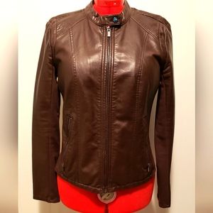 Express, motorcycle jacket, faux leather, size Large, brown.